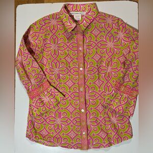Gretchen Scott Pink and Green Patterned button‎ front Top